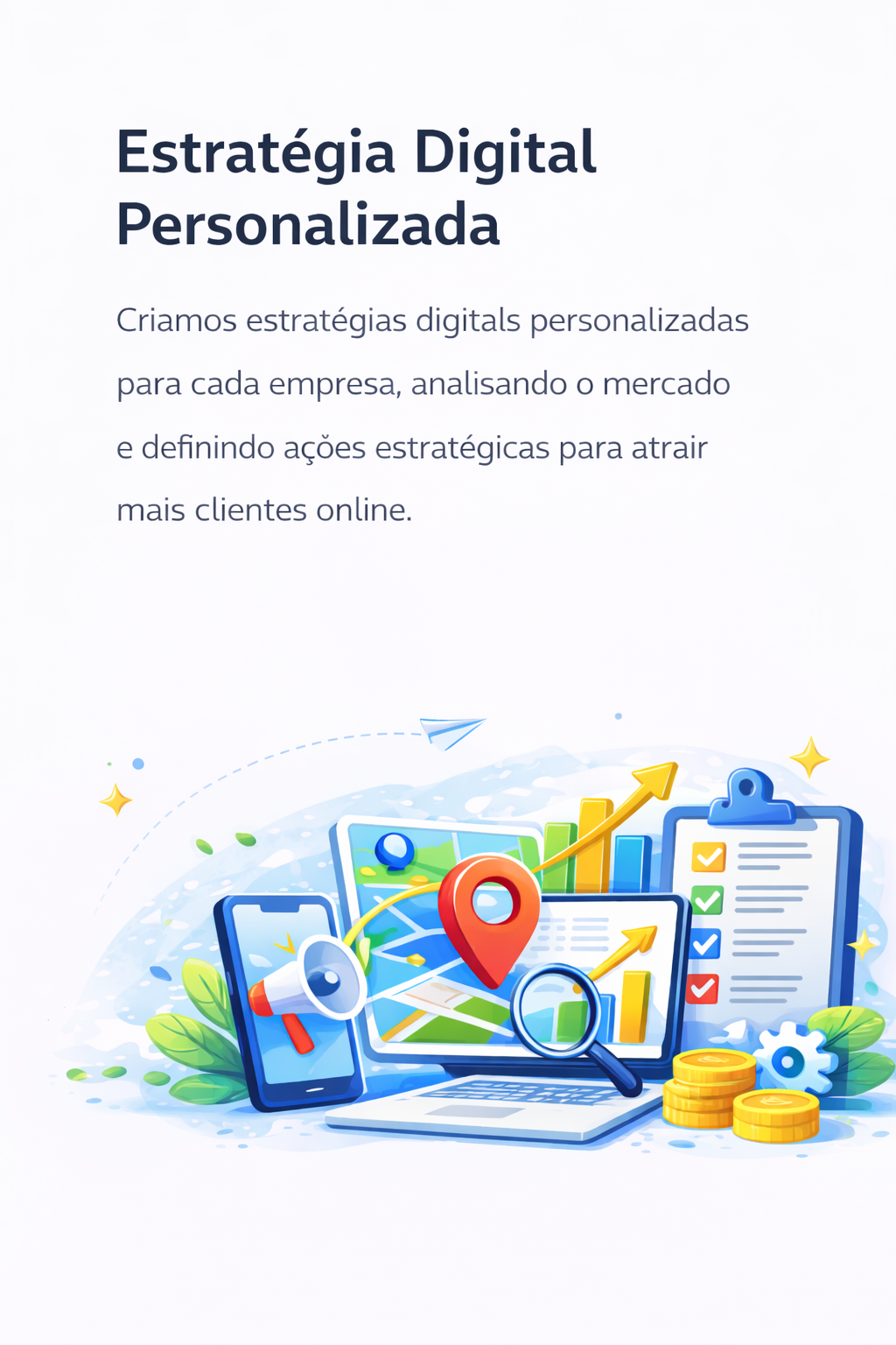 Estratégia digital personalizada para empresas com marketing digital, criação de sites e presença online estratégica.